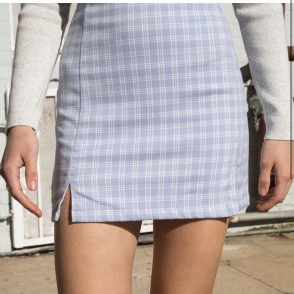 Brandy Melville Light Blue Plaid Cara Mini Skirt One Size